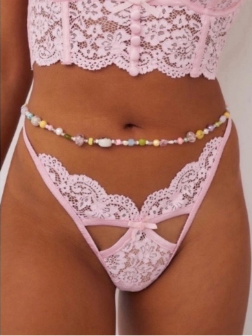NEW! For love and lemons pink creamsicle lace thong panty 34794